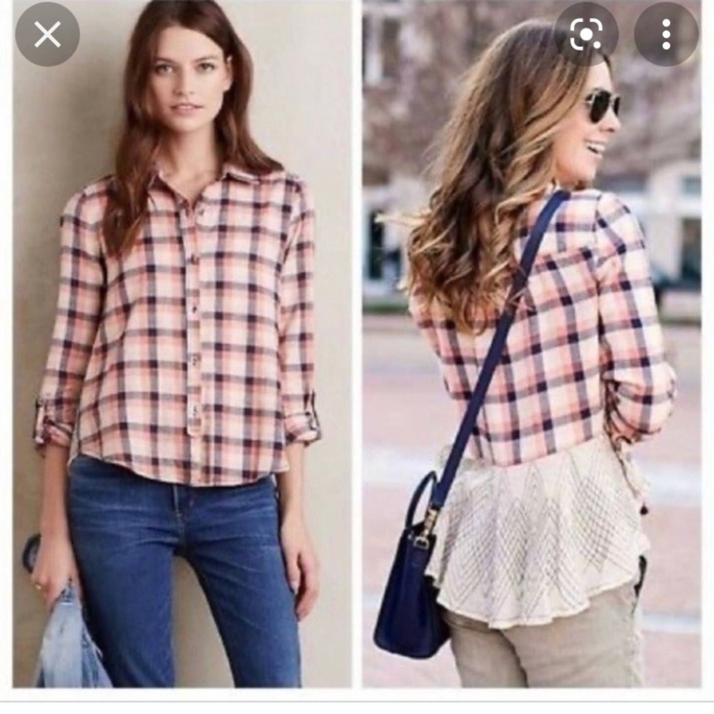 Anthropologie Holding Horses US 4 Embroidered Checkers Shirt Flannel  Button Up
